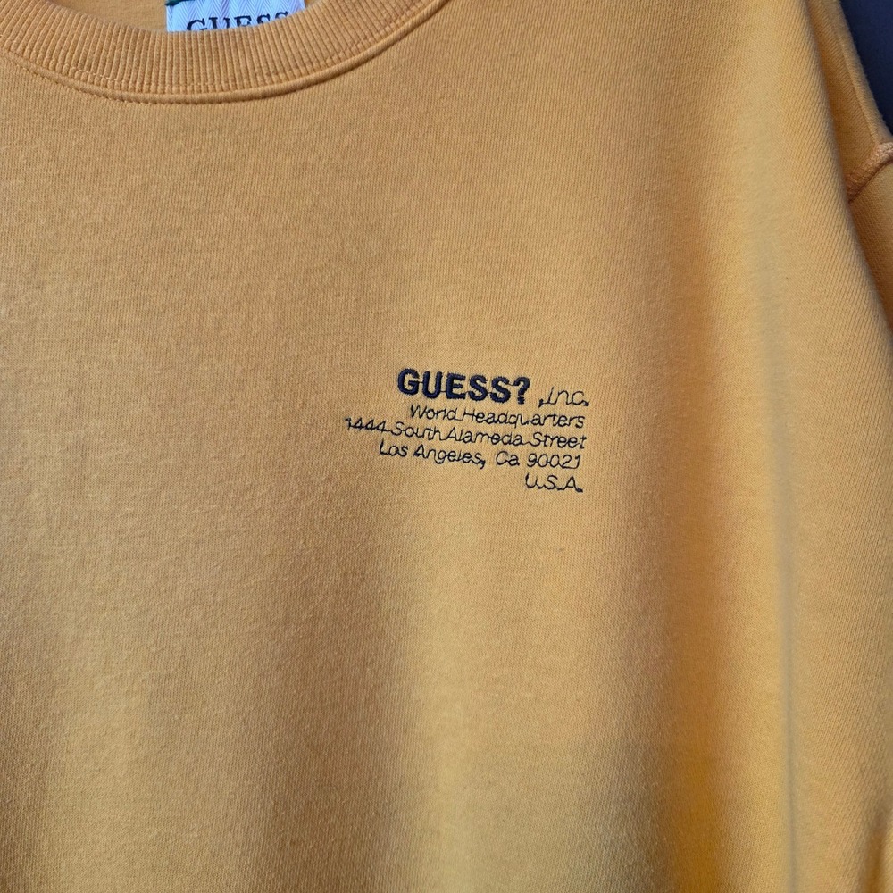 Guess Yellow Crewneck Sweatshirt World Headquarters Graphic Print Men's Size L - Picture 3 of 10